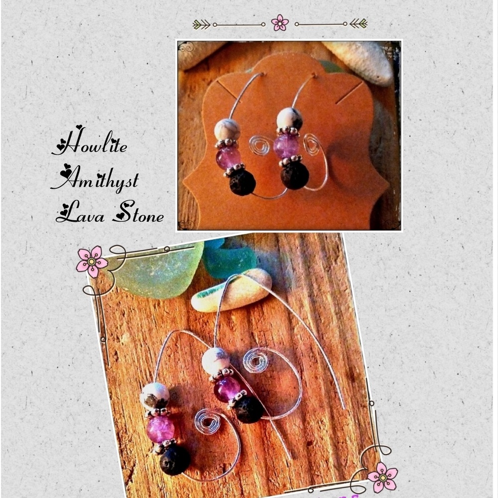 SEMI~PRECIOUS GEMSTONE & SILVER WIRE EARRINGS